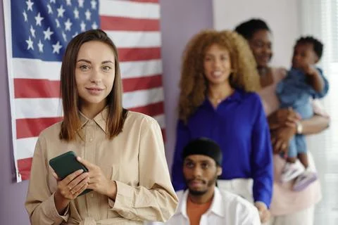 Woman Standing In Queue To Vote Stock Photos