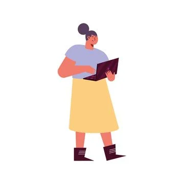 Woman standing using laptop Stock Illustration