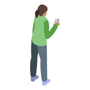 Woman standing using smartphone browsing internet surfing web Stock Illustration
