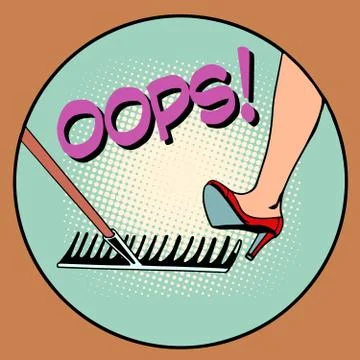 Woman step on the same rake Stock Illustration
