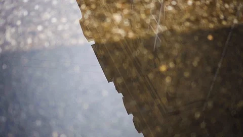 Woman stepped on a reflection in a puddle day Stock Footage 112004564