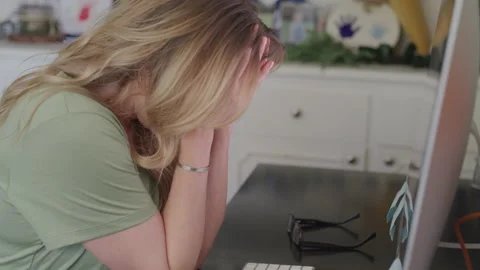 Woman Stressed Out in Front of the Computer Stock Footage 208765619
