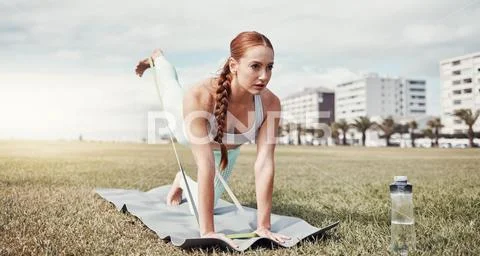 Woman Training Legs Using Fitness Band. Stock Image - Image of