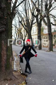 Woman at the strossmayer promenade, zagreb, croatia Stock Photos