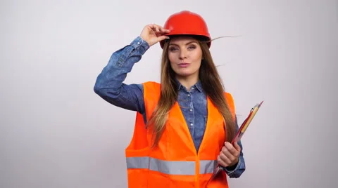 Woman structural engineer in helmet. 4K Stock Footage 56451584