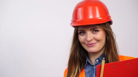 Woman structural engineer in helmet Stock Footage 56451205