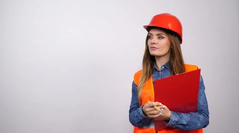 Woman structural engineer writing. 4K Stock Footage 56450949