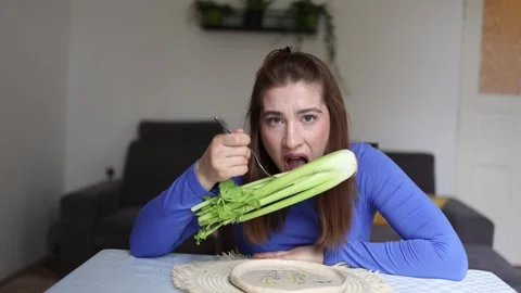 Woman struggles with calorie obsession and restrictive eating 库存影片 341237209