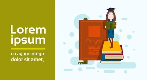 Woman student cup standing stack of book study character on white background Stock Illustration