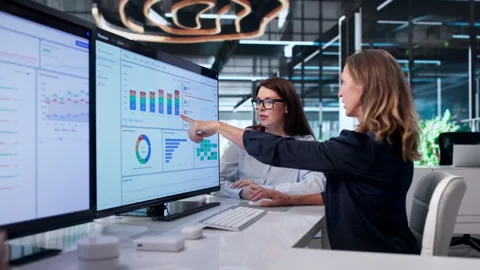 Woman Studies Digital Invoice Data On Her Computer Stock Footage 340404429