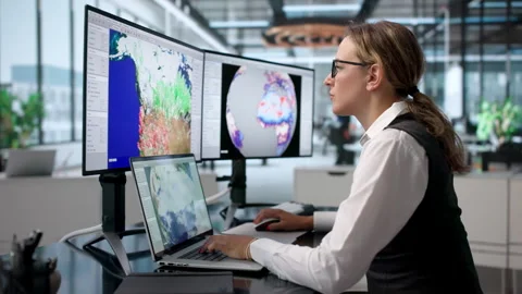 Woman Studies Global Warming Data On Computer Stock Footage 342969152