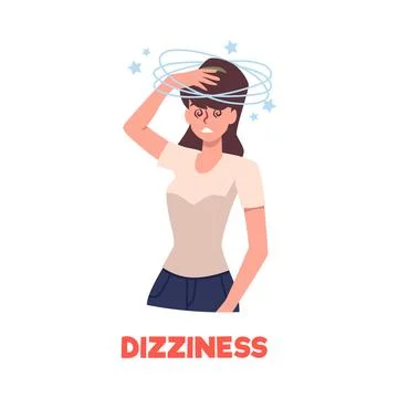 Woman suffering from dizziness, flat vector illustration isolated on white Stock Illustration
