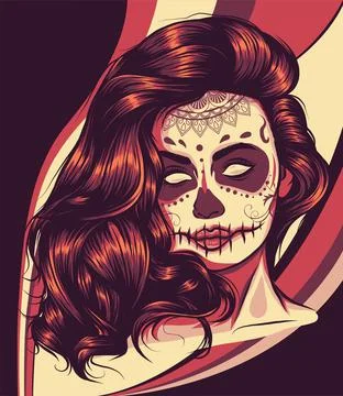 Woman with Sugar Skull Face Paint vector illustration Stock Illustration