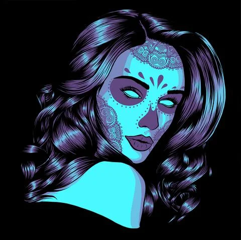 Woman with Sugar Skull Face Paint vector illustration Stock Illustration