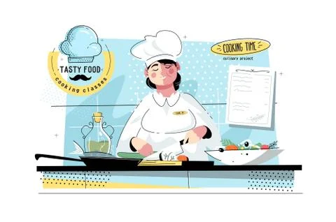Woman sushi chef at kitchen Stock Illustration