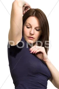 Woman sweating very badly under armpit Stock Photos