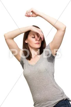 Woman sweating very badly under armpit Stock Photos
