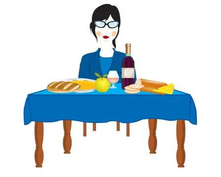 Woman at the table Stock Illustration