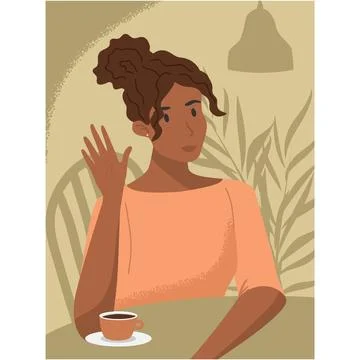 Woman at table waving hand gesturing hello vector 스톡 일러스트