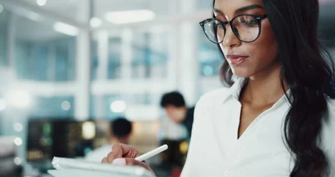 Woman, tablet and developer with pen in office for software development Stock Footage 308992939