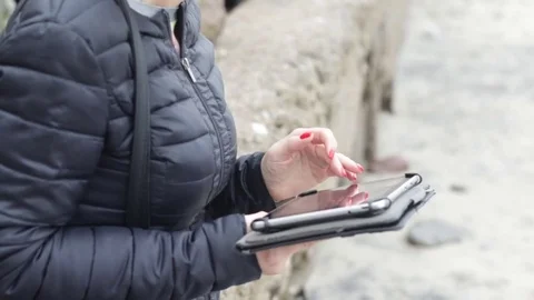 Woman with a tablet Video stock 80646112