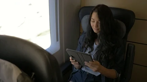 Woman With Tablet in Train Stock Footage 106584824
