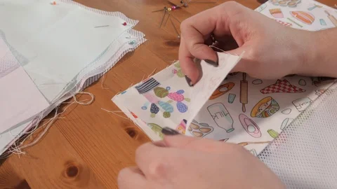 Woman Tailor work with Tissue on a Table Video stock 102158623