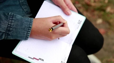 Woman Takes Notes in a Notebook Stock Footage 56346687