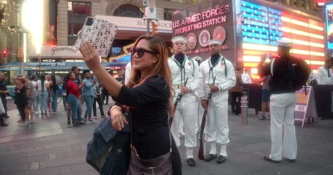 Woman Takes Selfie with Navy Sailors For... | Stock Video | Pond5