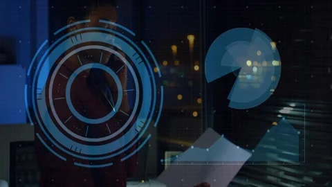 Woman taking call while scanning documents for finance review by glass, Stock Footage 333904027