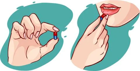 A woman taking a pill/vitamin Illustration