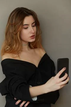 Woman taking selfie Foto stock
