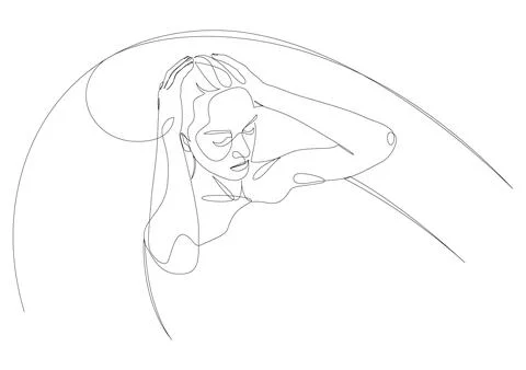 Woman taking spa bath continuous one line drawing. Concept of beauty treatments Stock Illustration