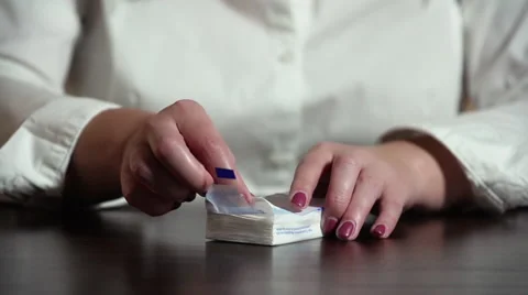 Woman taking a tissue. Stock Footage 41891302