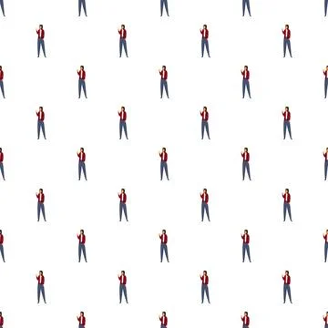 Woman talking on phone seamless pattern Stock Illustration