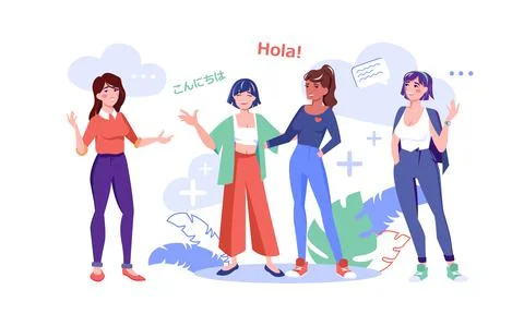 Woman talking using different language flat vector Stock Illustration