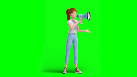 Woman Talks Through Megaphone Using Hand Gestures Standing Stock Footage 330718692