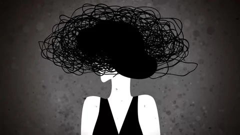 Woman with a tangled mass of thoughts Stock Footage 342377172