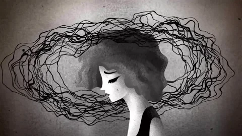 Woman with a tangled mass of thoughts Stock Footage 342478418