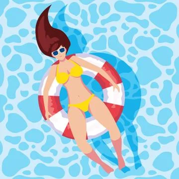 Woman tanning in float on the pool Stock Illustration
