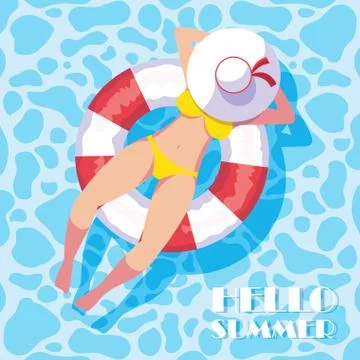 Woman tanning in float on the pool イラスト素材
