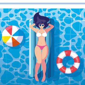 Woman tanning in float on the pool イラスト素材