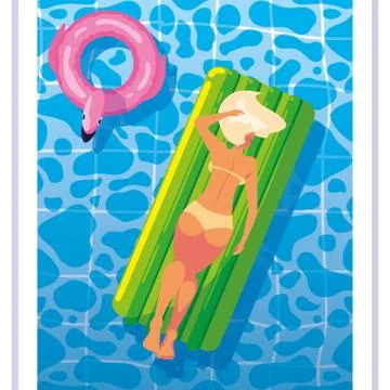 Woman tanning in float on the pool イラスト素材