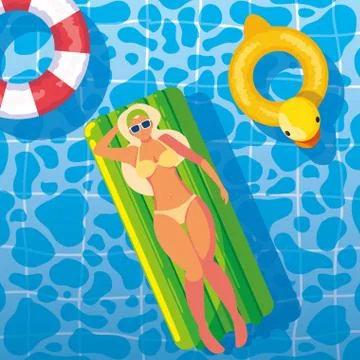 Woman tanning in float on the pool Stock Illustration