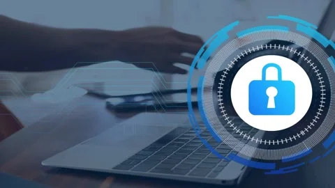 Woman tapping tablet causing security HUD covering keys while lifting VR headset Stock Footage 335762038