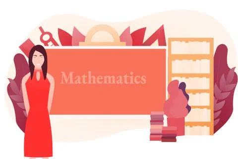 Woman teacher explaining math lesson in school, colleage or university, algebra Stock Illustration