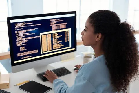 Woman Testing Computer Software Stock Photos