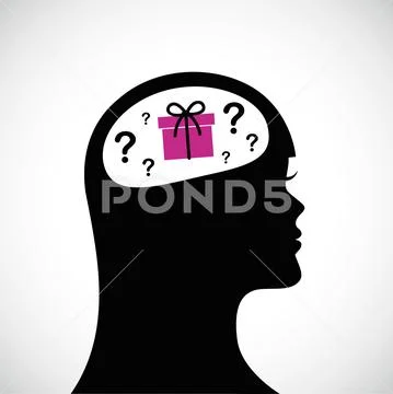 Woman think about gift idea in the head silhouette Stock Illustration