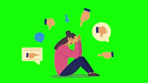 Woman thinking about her problems  on green screen 2D animation (Chroma key) Stock Footage 306146534