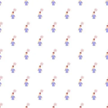Woman thinking about problem and finding solution seamless pattern Stock-Illustration
